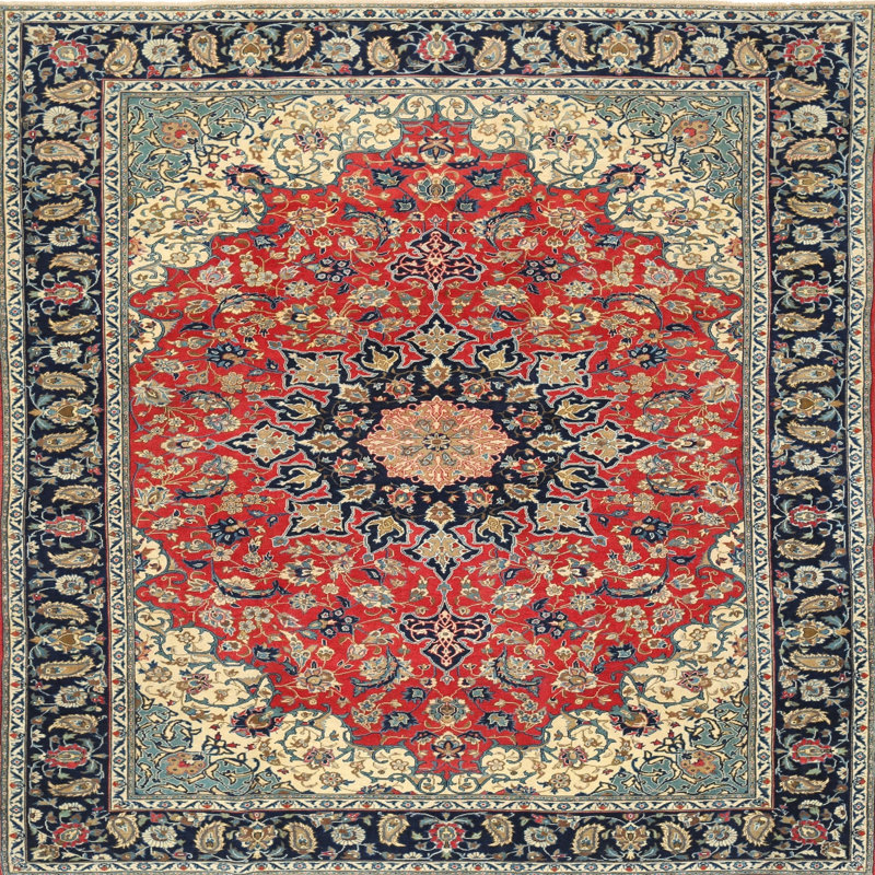 Rouge oriental/noir/beige Tapis décoratif, Carré 5 pi