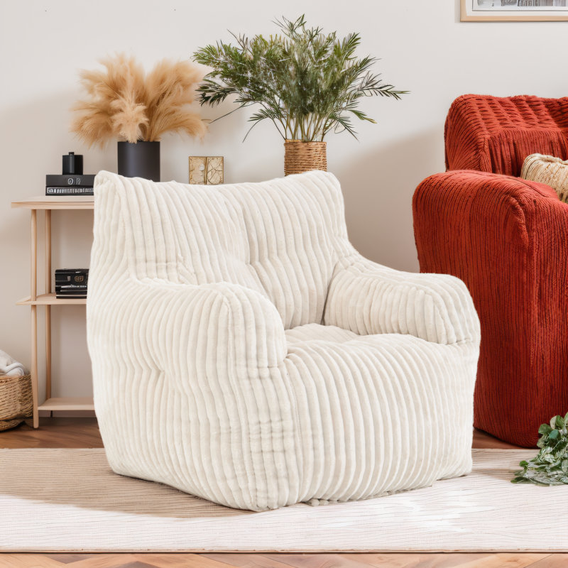 Fauteuil à billes en velours côtelé avec accoudoirs Comfy, Velours côtelé beige