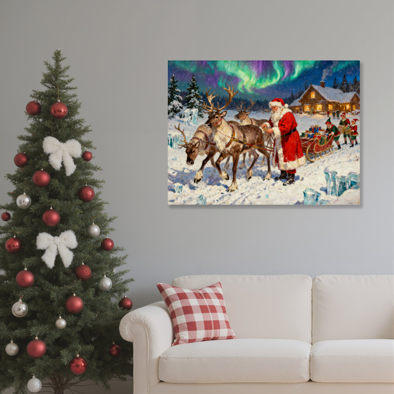 Santa Reindeer  Canvas Wall Art, 16" H x 24" W