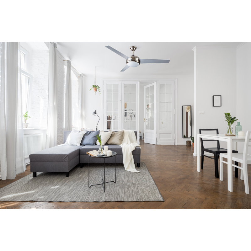 Farmingville 52'' Ceiling Fan with Light Kit, Satin Nickel with Silver Blade, Wall Control