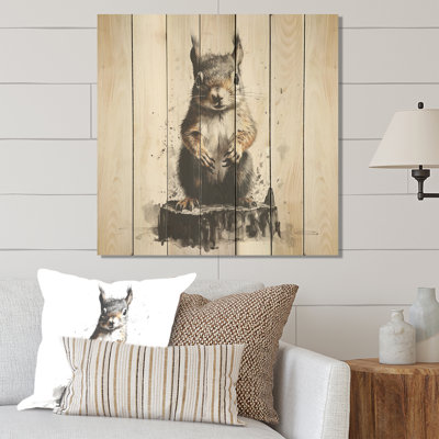 Cute Watercolor Squirrel Forest Acrobat - Squirrel Animal On Wood Print