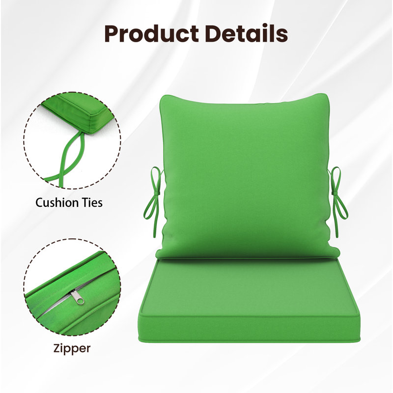 Outdoor 24 x 24 x 3.5 Inch High-Density Foam Cushion Set with Water-Repellent & UV-Resistant Cover for Outdoor Seat, Green