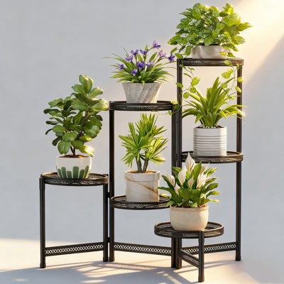 6 Tier Plant Stand Indoor Outdoor With Wide Drainage Trays, Spiral Metal Flower Display Shelf Holder For Patio Balcony Porch Garden Corner Space