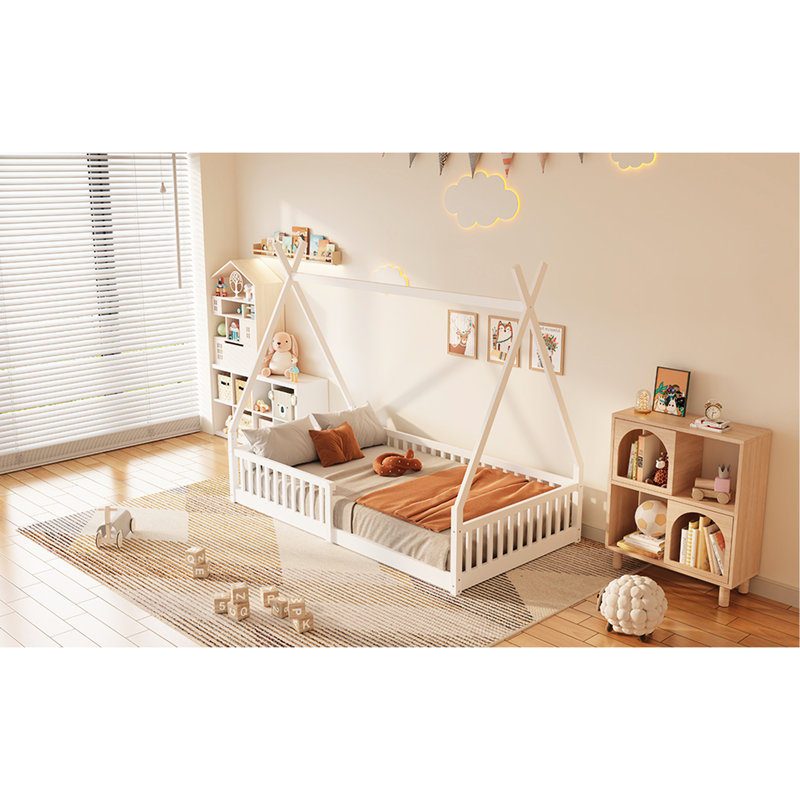 Lit simple avec clôture en blanc - Bois de pin massif pour un décor charmant, White