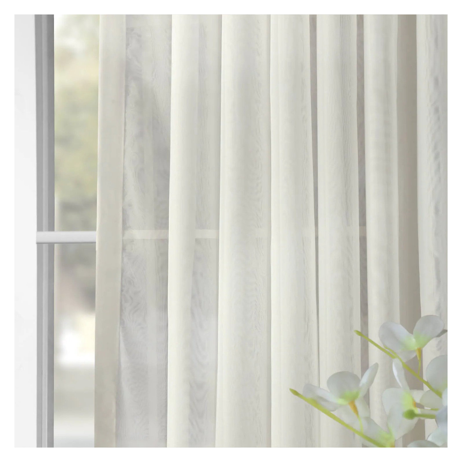 Apollo Extra Wide Double Layered Voile Sheer Single Curtain Panel, 100" W x 108" L, Off-White
