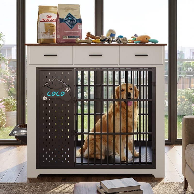 Large 44.88" Dog Crate Furniture with 200 lbs Tabletop weight & 3 Drawers