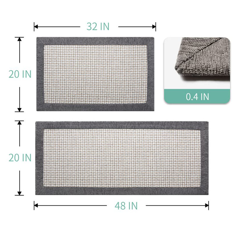 Ensemble de 2 tapis de cuisine antidérapants lavables, Gris