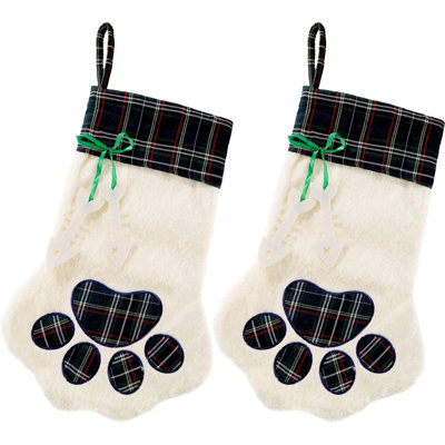 2 pièces de bas de Noël pour animaux de compagnie avec un motif de patte de chien et des bas de cheminée à motif écossais Buffalo pour décoration de cheminée de Noël (vert)