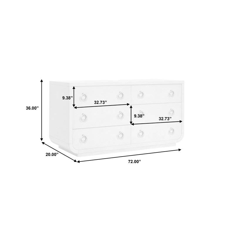 White Transitional 6-Drawer Dresser with Dovetail Drawer