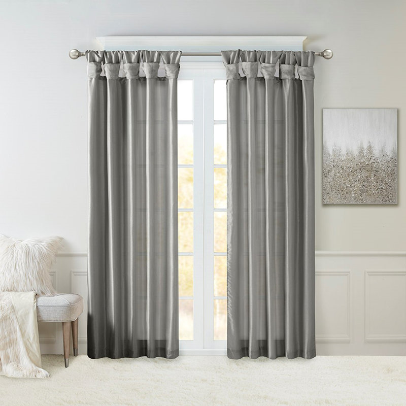 Twisted tape lined curtain panel, Charcoal, 50" W x 108" L
