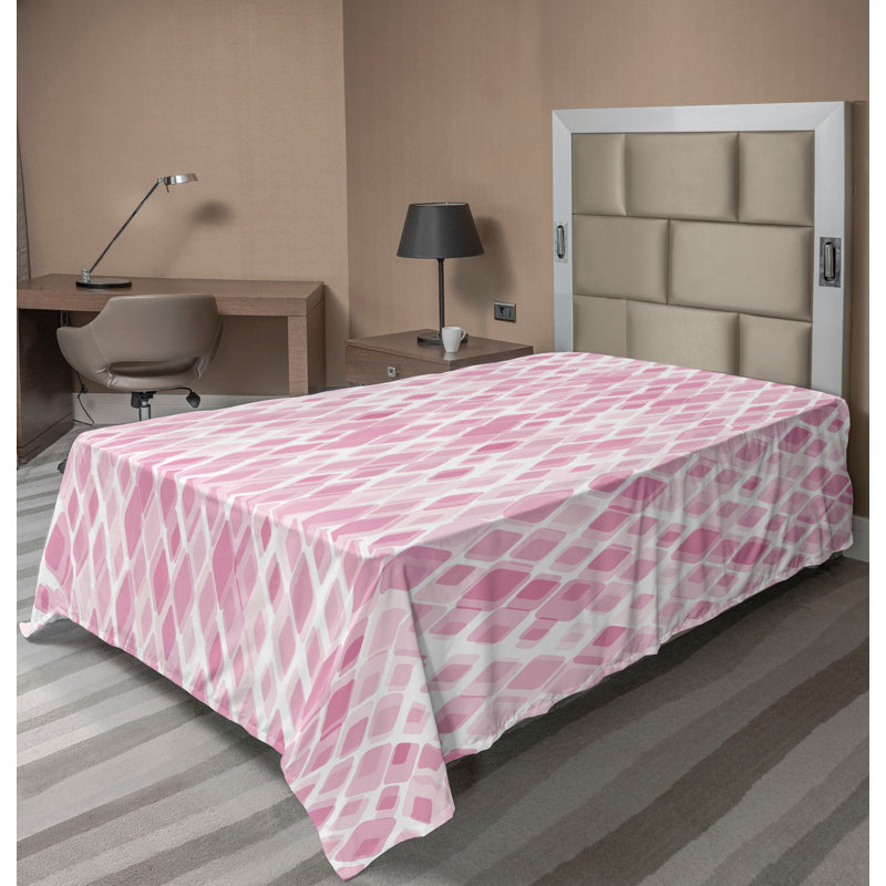 Drap plat moderne de style bohème Ambesonne, Drap plat pour lit simple TG, Rose doux / motif géométrique blanc rosé