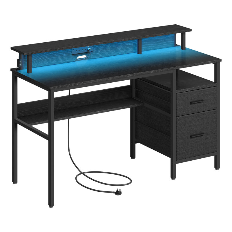 Daimar Metal Base Computer Desk with Power Outlet, Ebony Black, 90cm H x 135cm W x 55cm D