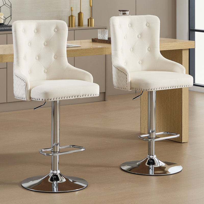 Markfrancis Swivel Upholstered Adjustable Height Counter Stool with Metal Frame, Beige