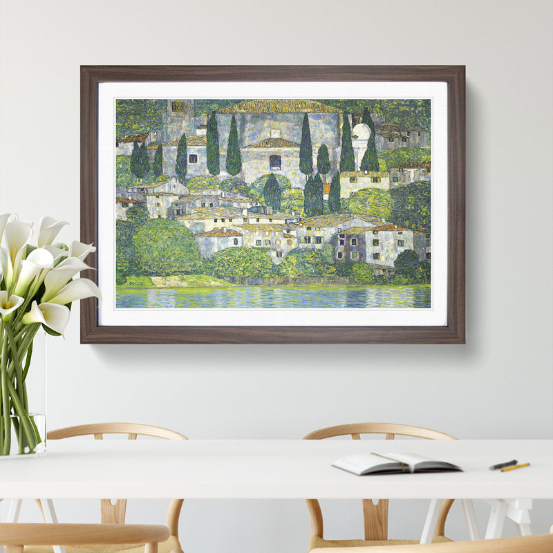 Church in Cassone by Gustav Klimt - Picture Frame Painting on MDF, Walnut Framed, 27cm H x 36cm W x 2cm D