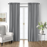 Shay Solid Gray Cotton Rod Pocket Drapery Panel Set of 2