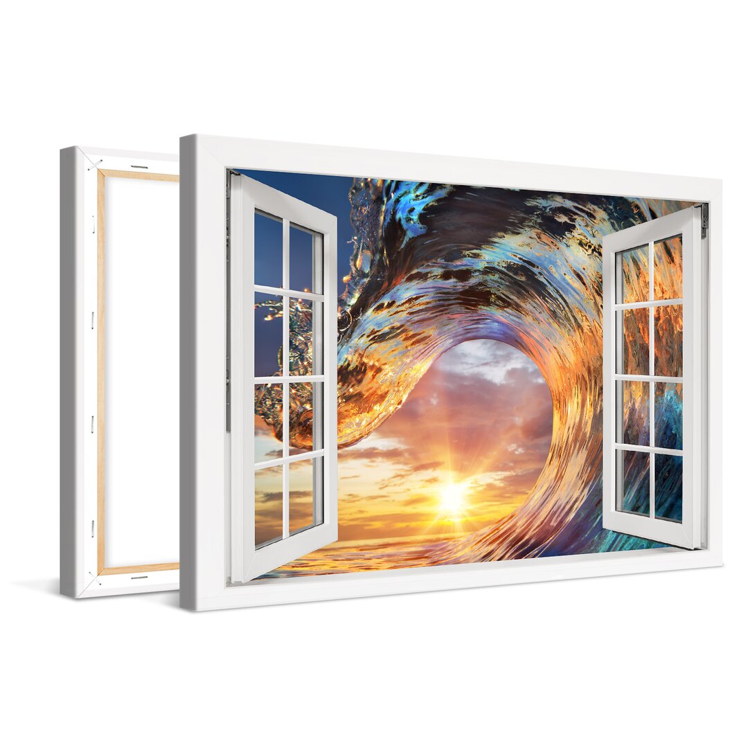 Leinwandbild Wave Sunset Window Xcm – Premium Leinwanddruck – Kunstdruck Auf Cm Holz-Keilrahmen Für Schlaf- Und Wohnzimm...