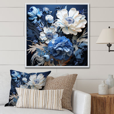 «Blue and White Seasonal Flowers Collage II», reproduction sur toile