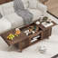 Table basse avec plateau coulissant, table basse Mid-Century en bois de 47 po avec portes de rangement et coulissantes, noyer