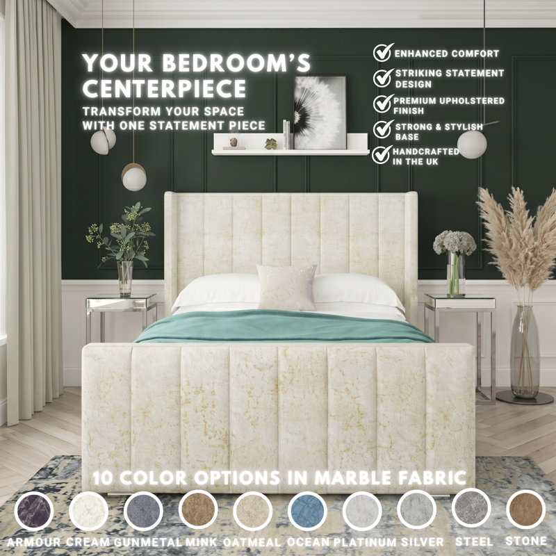 Aspen Marble Upholstered Bed Frame, Cream, Kingsize (5')