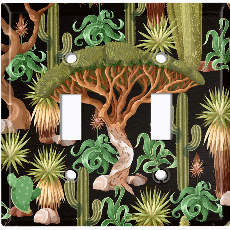 Green Tree Desert Palm Plants Black 2 - Gang Toggle Light Switch Standard Wall Plate