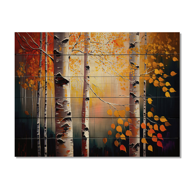 Forêt de bouleaux d'automne Barbato II - impression sans cadre sur bois, H 30 po x l 40 po x P 1,5 po