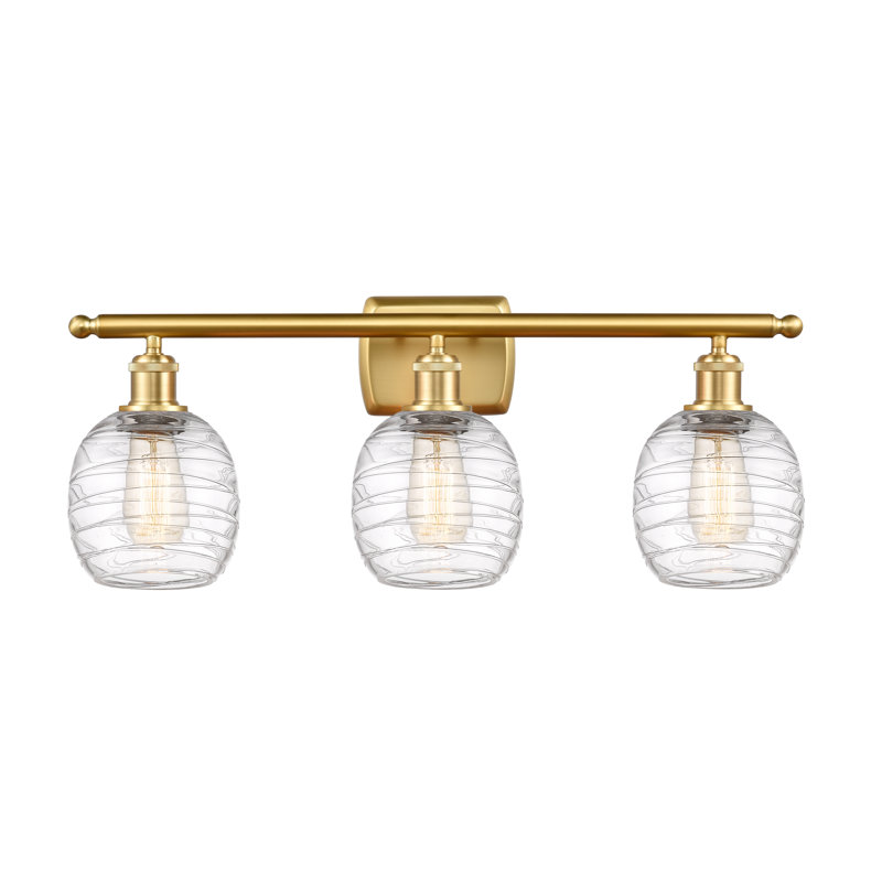 Carlucci 3 - Light Dimmable Vanity Light, 60 Watt Vintage Incandescent Bulb, Matte White, Satin Gold
