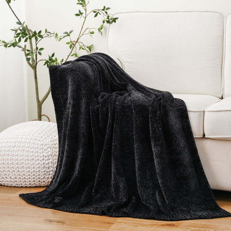 Jeté en chenille pour canapé, douillette douillette pour canapé, 51 po x 67 po, Noir