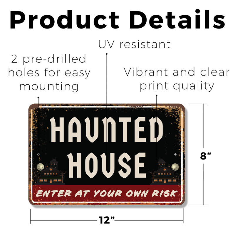 Enseigne en plastique 8 po x 12 po Haunted House Street