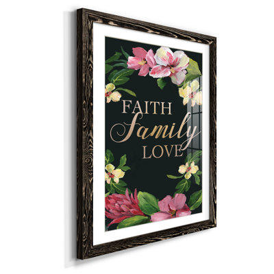 Faith Family Love - Reproduction d'art textuel sur papier encadré