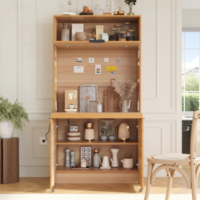 Multifunctional Buffet with Hutch and Foldable Workstation