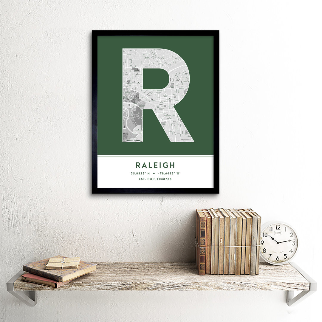 Raleigh City Map Raleigh Green by Wee Blue Coo - Single Picture Frame Typography