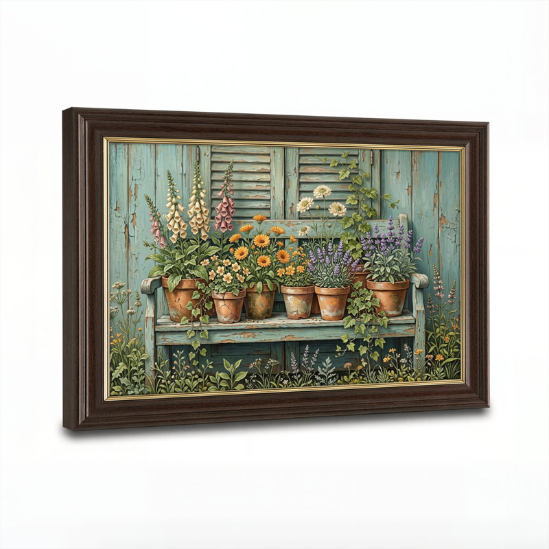Art mural antique sur toile encadré doré pour le salon, la chambre à coucher, le bureau ou le vestibule - Décoration murale décorative avec jardin floral