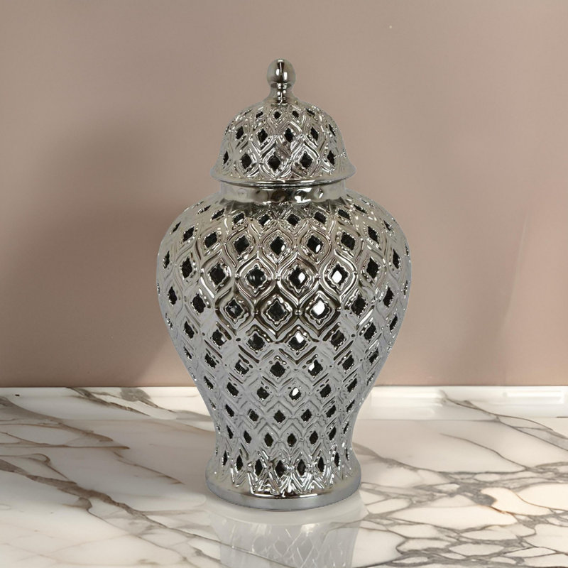 Charito Jar, Silver, 18'' H x 10.25'' W x 10.25'' D