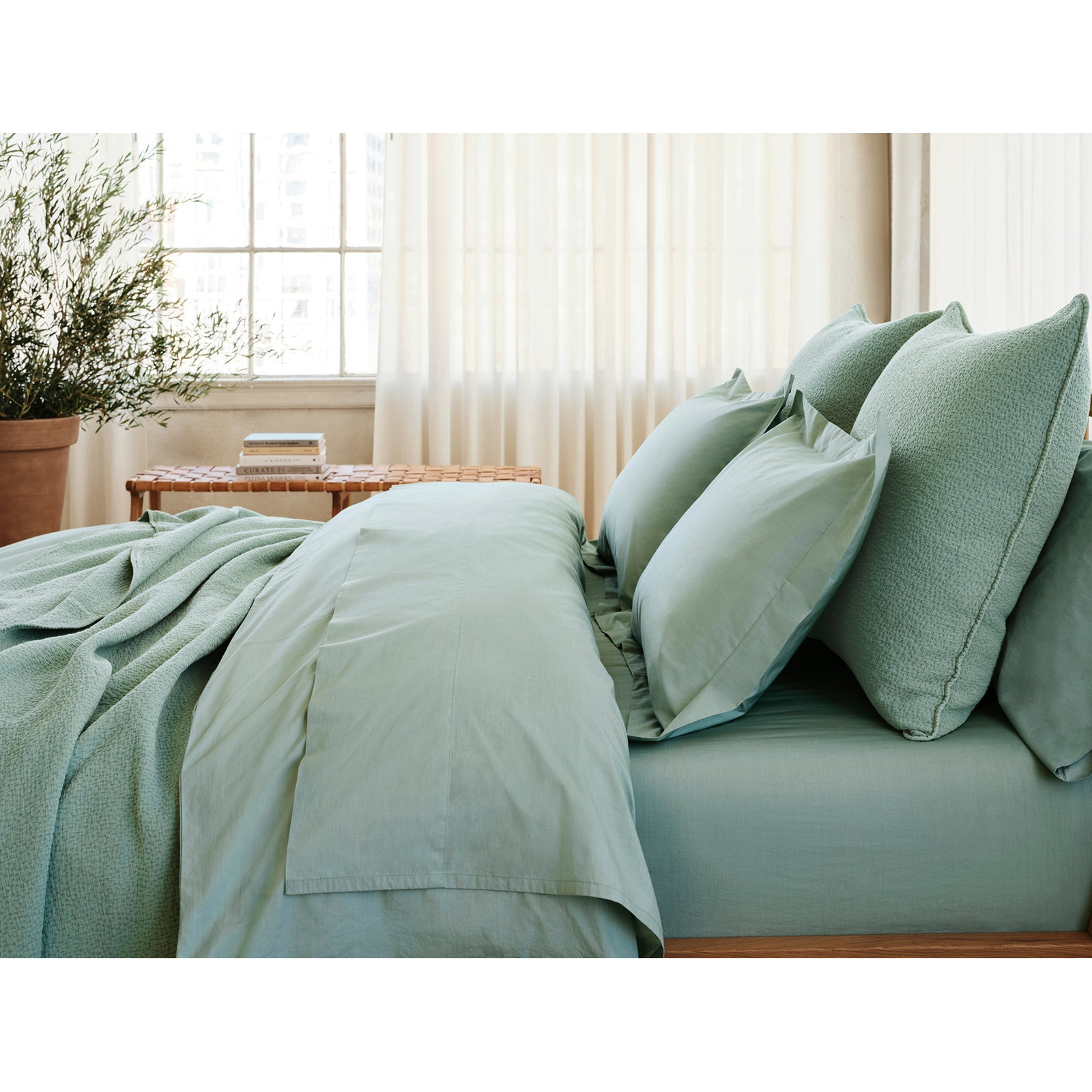 Cotton Percale Duvet Cover, Twin Duvet Cover, Seafoam