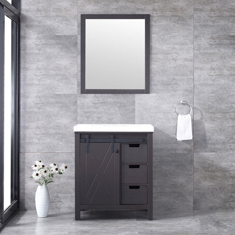 Marsyas 30" Brown Vanity with White Quartz Top and Mirror