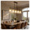 Luminaire suspendu linéaire à 5 lumières Farmhouse Chandelier pour salle à manger, îlot de cuisine avec abat-jour en verre ondulé, luminaire suspendu noir et doré réglable