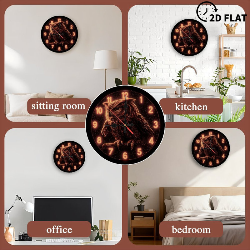 Chouette sur chiffres d'horloge lumineux