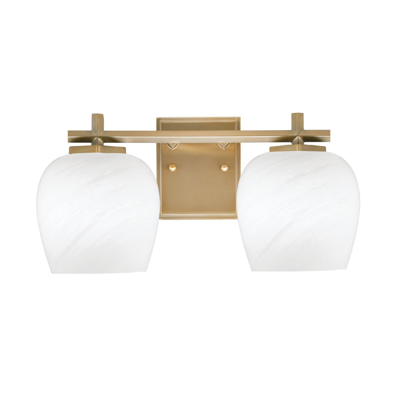 Barre d'éclairage de salle de bain 4 lumières Fausley, H 8 po x l 16,5 po x P 7,25 po, Laiton New Age, 2 lumières