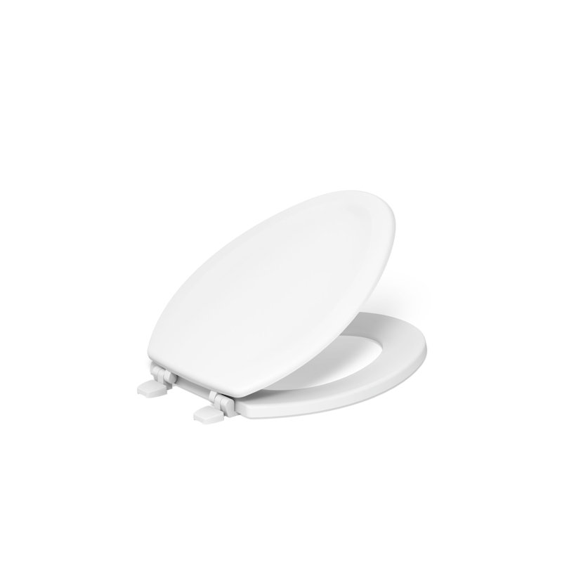 Stonewood Compression-Molded Wood Toilet Seat with Color-Matched Plastic Hinges, Honed White, Elongated