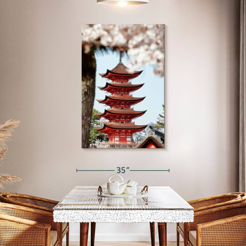 Aime Miyajima Pagoda With Sakura, 48" H x 32" W