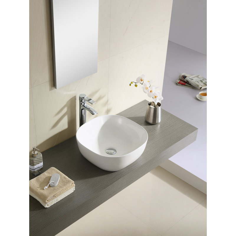 Lavabo de salle de bain carré en porcelaine vitreuse en céramique