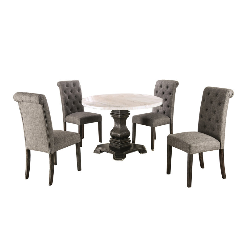 4 - Person Marble Top Pedestal Dining Set, Gray, Gray