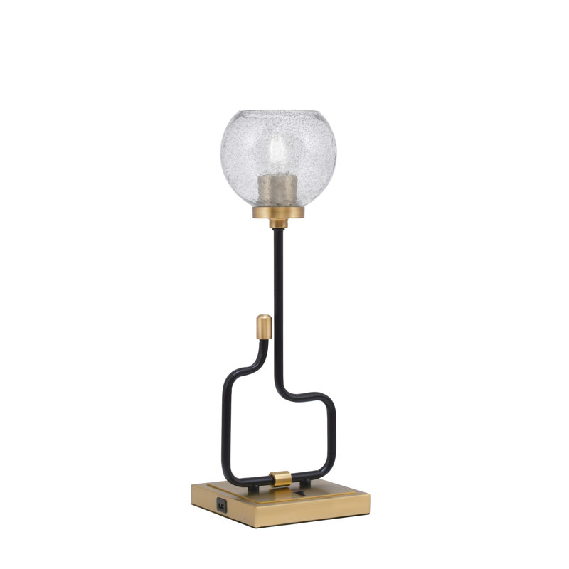 Lampe d'appoint Amarmula, avec ports USB, fini noir mat et laiton vieilli, verre fumé de 5,75 po, Doré, Transparent/noir