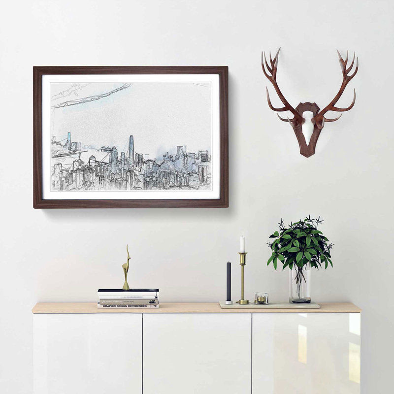 The Hong Kong Skyline in China in Abstract - Picture Frame Graphic Art Print, Walnut Framed, 48cm H x 65cm W x 2cm D