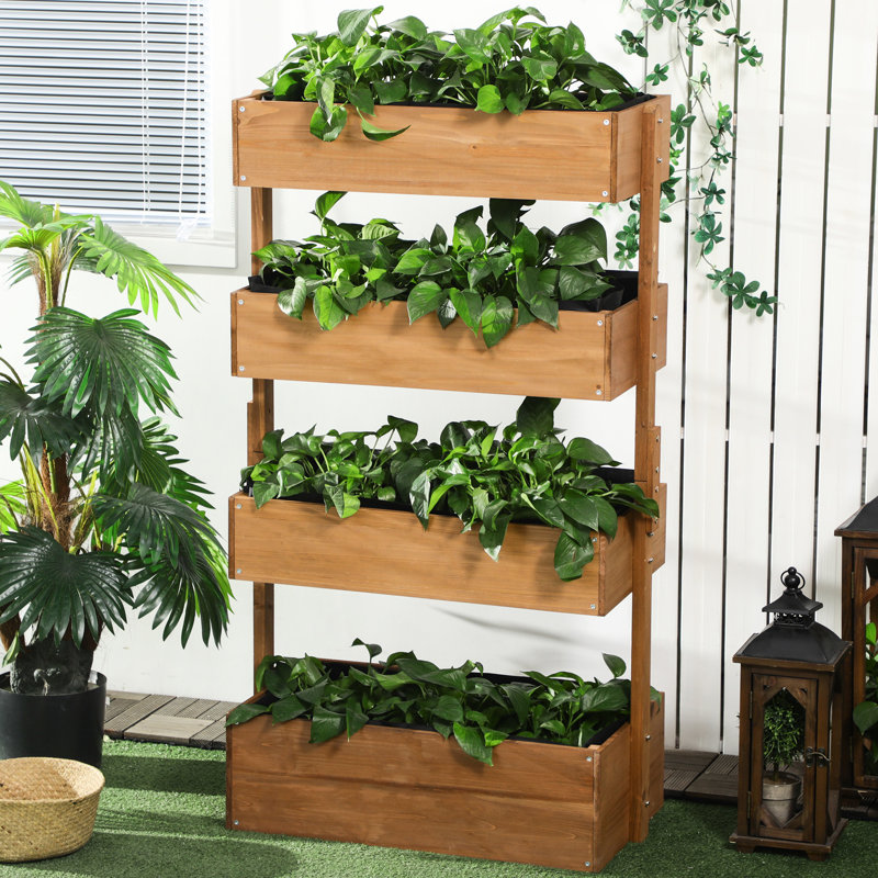 Pot à fleurs vertical à 4 niveaux - Boîte en bois pour légumes d'extérieur Orange réglable, légumes en bois respirant
