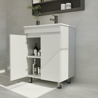 Meuble-lavabo de salle de bain avec lavabo en céramique