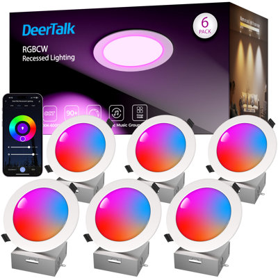 6 in. Smart RGB and CCT Slim Canless downlight Smart WIFIandBluetooth Compatible with Alexa/Google Assistant, 6Pack