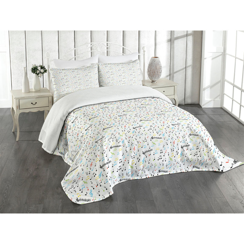 Ambesonne Music Bedspread Set  Vibes Notes Beat  Multicolor, King Coverlet / Bedspread + 2 Standard Shams