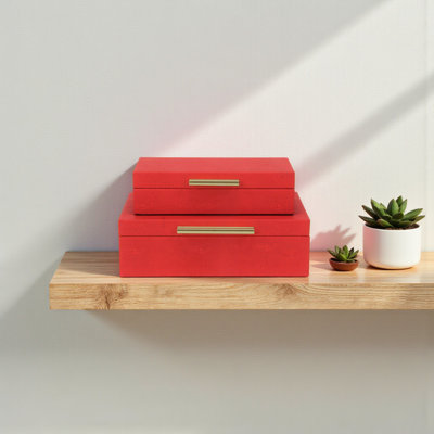 Lusan Rectangular Decorative Box Set - Red Faux Shagreen