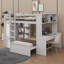Lit mezzanine double avec lit simple attaché, étagère, bureau et garde-robe-114446970